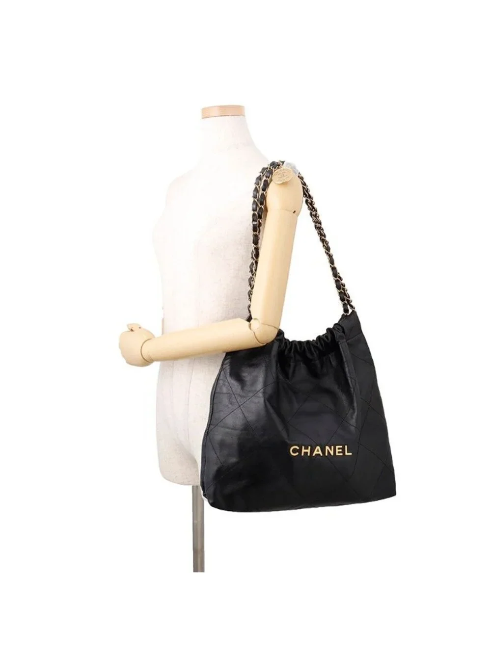Chanel Chain Shoulder Bag 22 Calf Leather Black